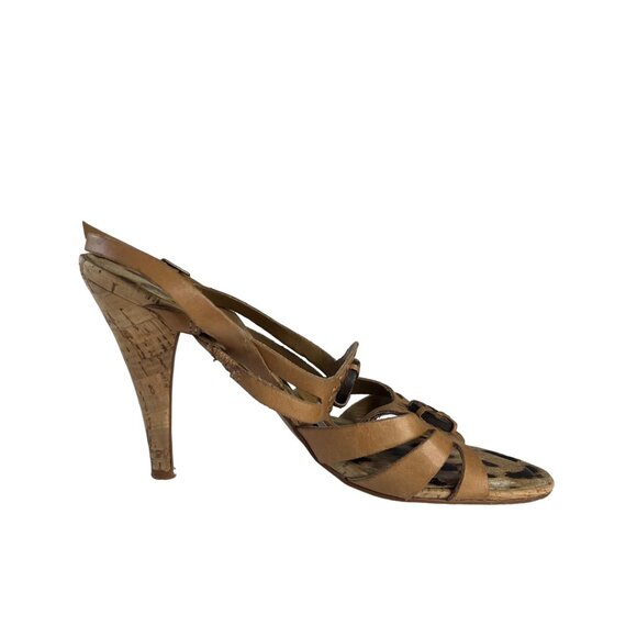 Carlos By Carlos Santana Sandals Leather Cork Heels Strappy Womens 9.5 M - Picture 2 of 9